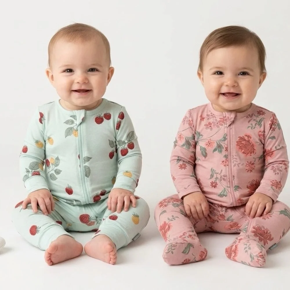 Floral Pink And Blue Raspberry Kids Pajamas Set - 2 Piece